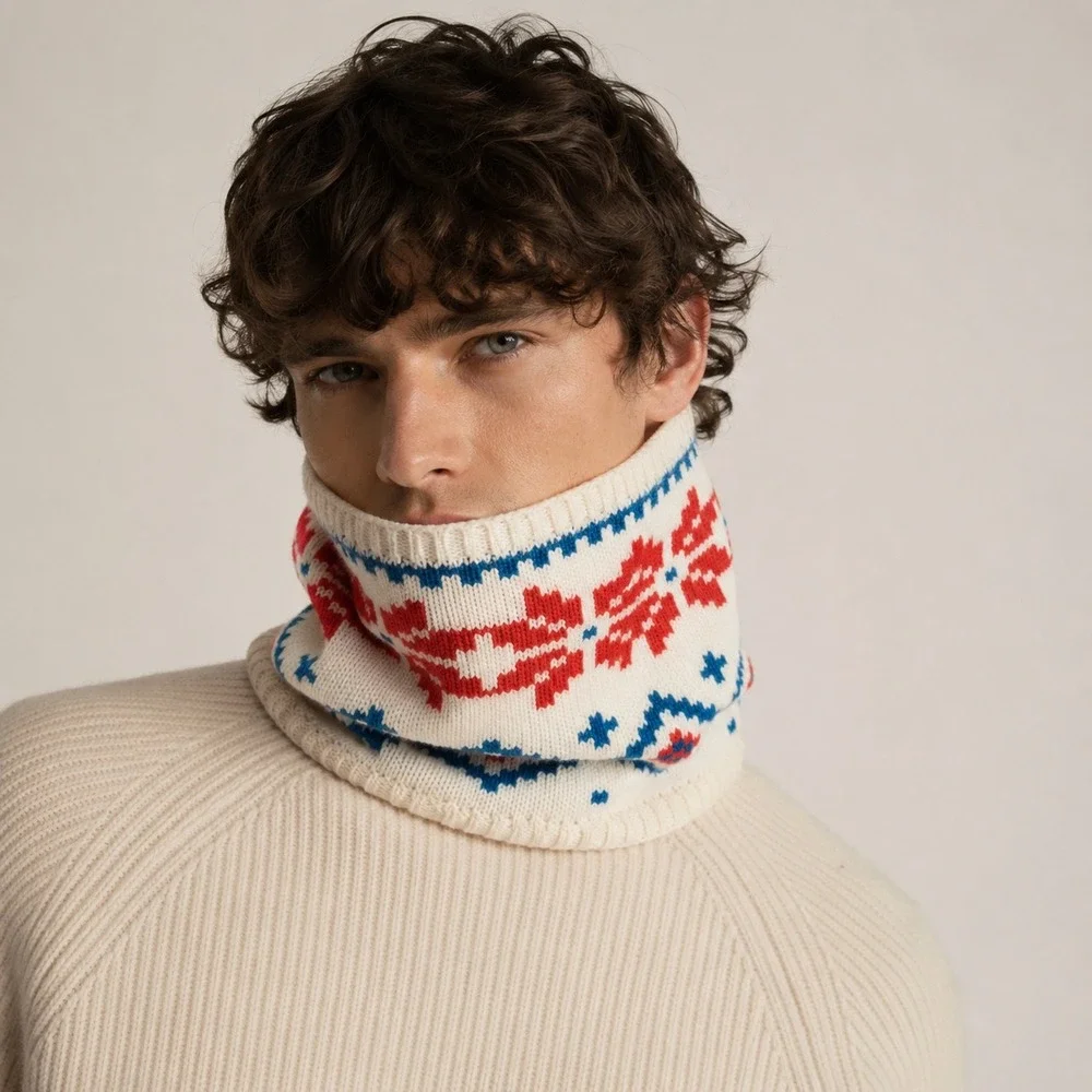 Fair Isle Fleece Lined Knit Neck Warmer Nordic Winter Snood One Size